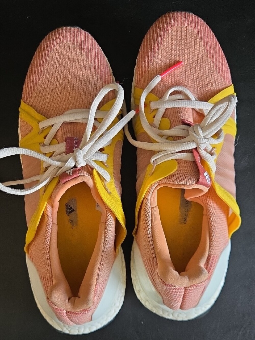 adidas Stella McCartney Coral Pink and Yellow Ultraboost Running Shoes - Picture 4 of 11